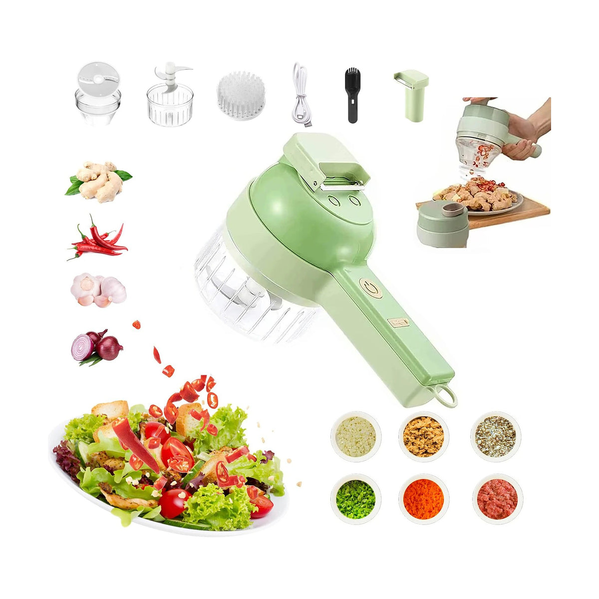 Tritatutto elettrico 4 in 1 senza fili verde