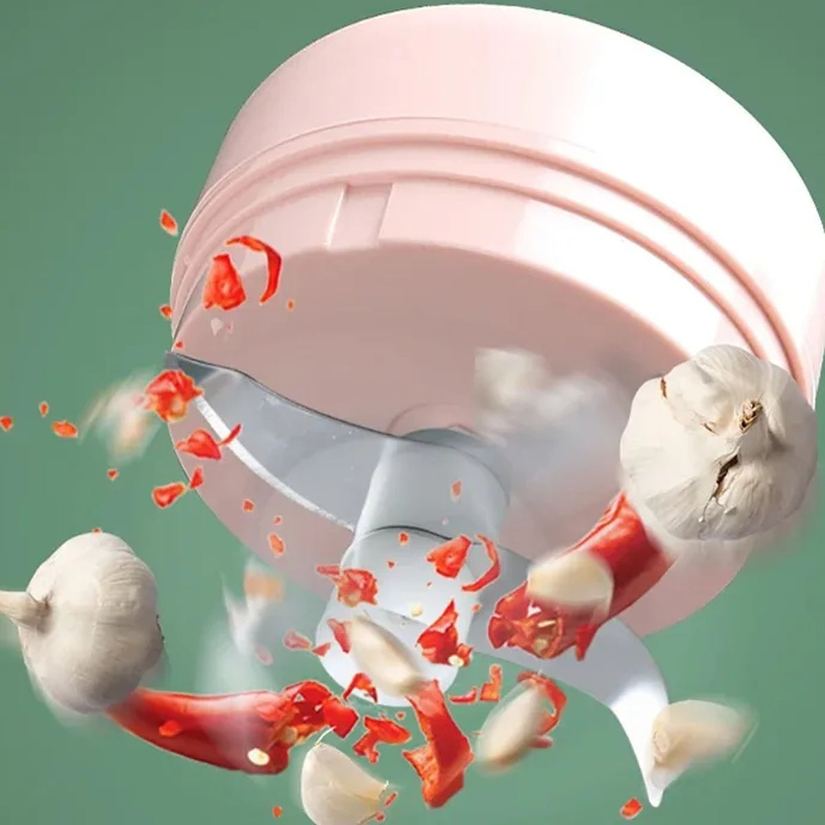 Mini tritatutto portatile senza fili rosa con contenitore trasparente