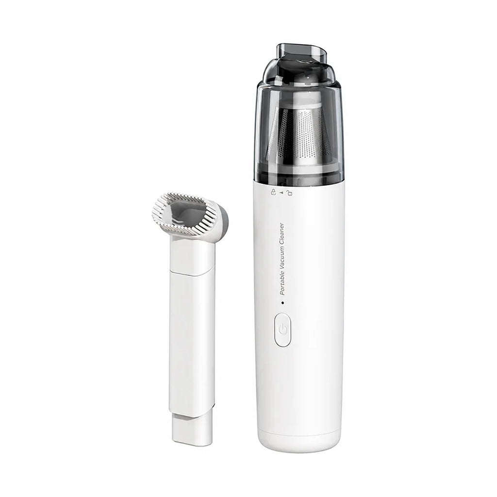 Aspirapolvere portatile bianco 2 in 1 con contenitore trasparente e bocchetta con spazzola