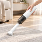 Aspirapolvere portatile bianco 2 in 1 con contenitore trasparente e bocchetta con spazzola