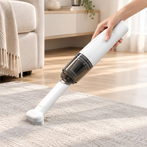 Aspirapolvere portatile bianco 2 in 1 con contenitore trasparente e bocchetta con spazzola