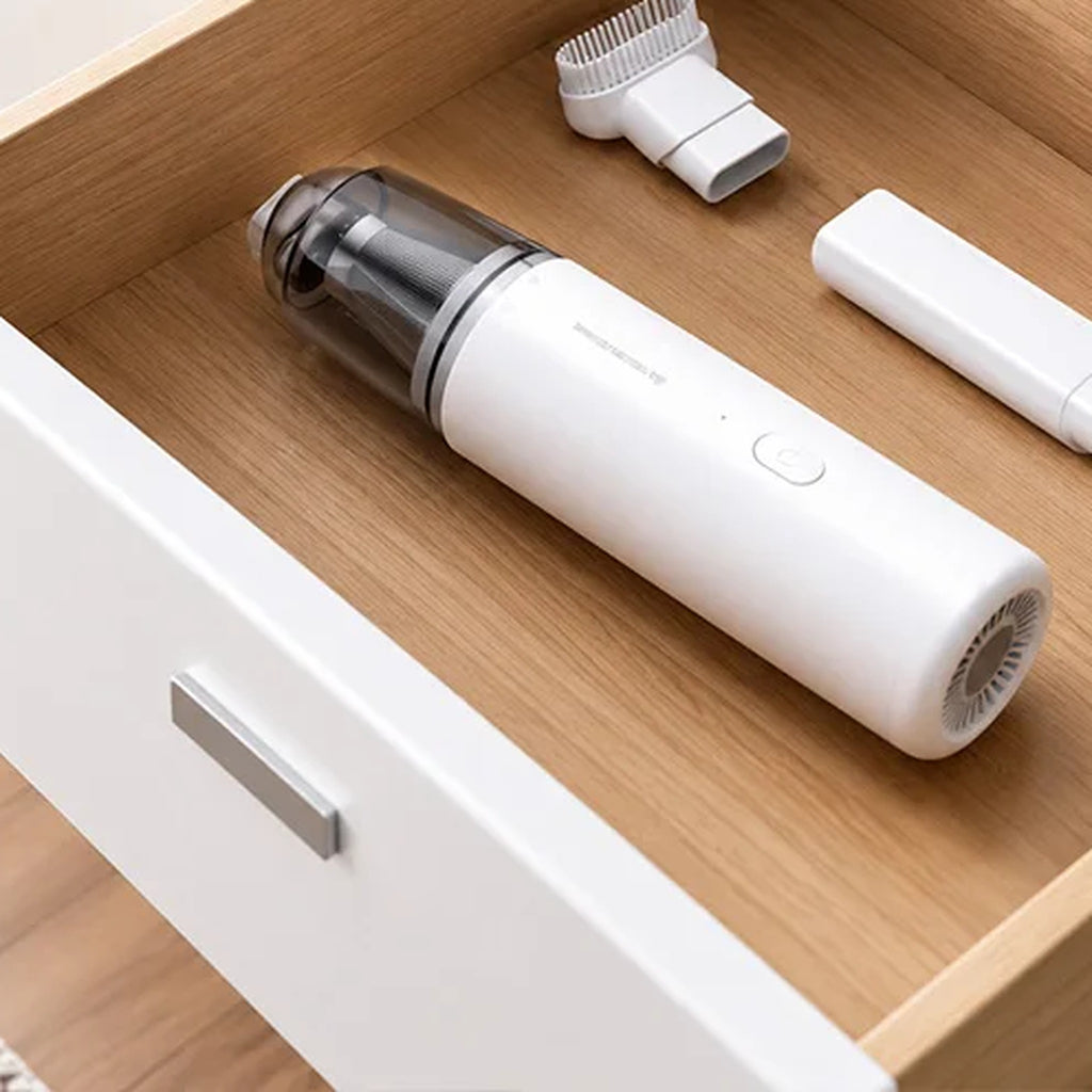 Aspirapolvere portatile bianco 2 in 1 con contenitore trasparente e bocchetta con spazzola