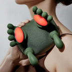 Massaggiatore per collo e spalle verde scuro con testine a forma di mano e fascia