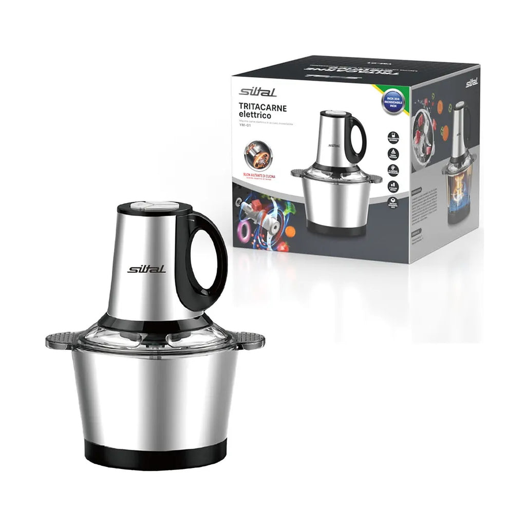 Tritacarne elettrico in acciaio inox da 3,8 litri con coperchio trasparente