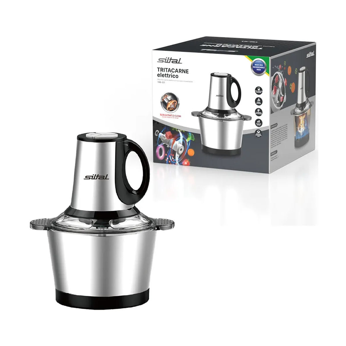 Tritacarne elettrico in acciaio inox da 3,8 litri con coperchio trasparente